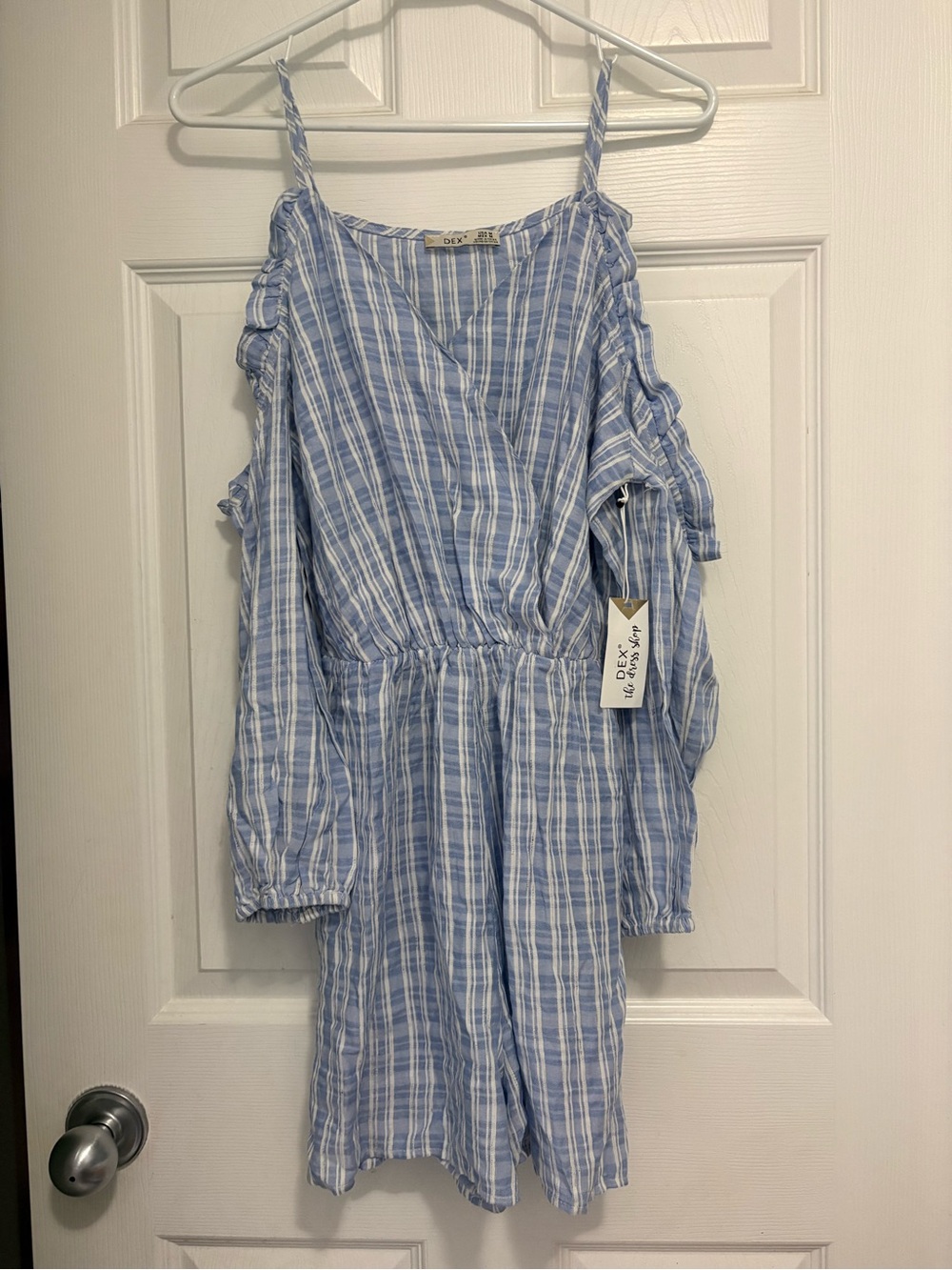 Dex Blue plaid Cold-Shoulder romper